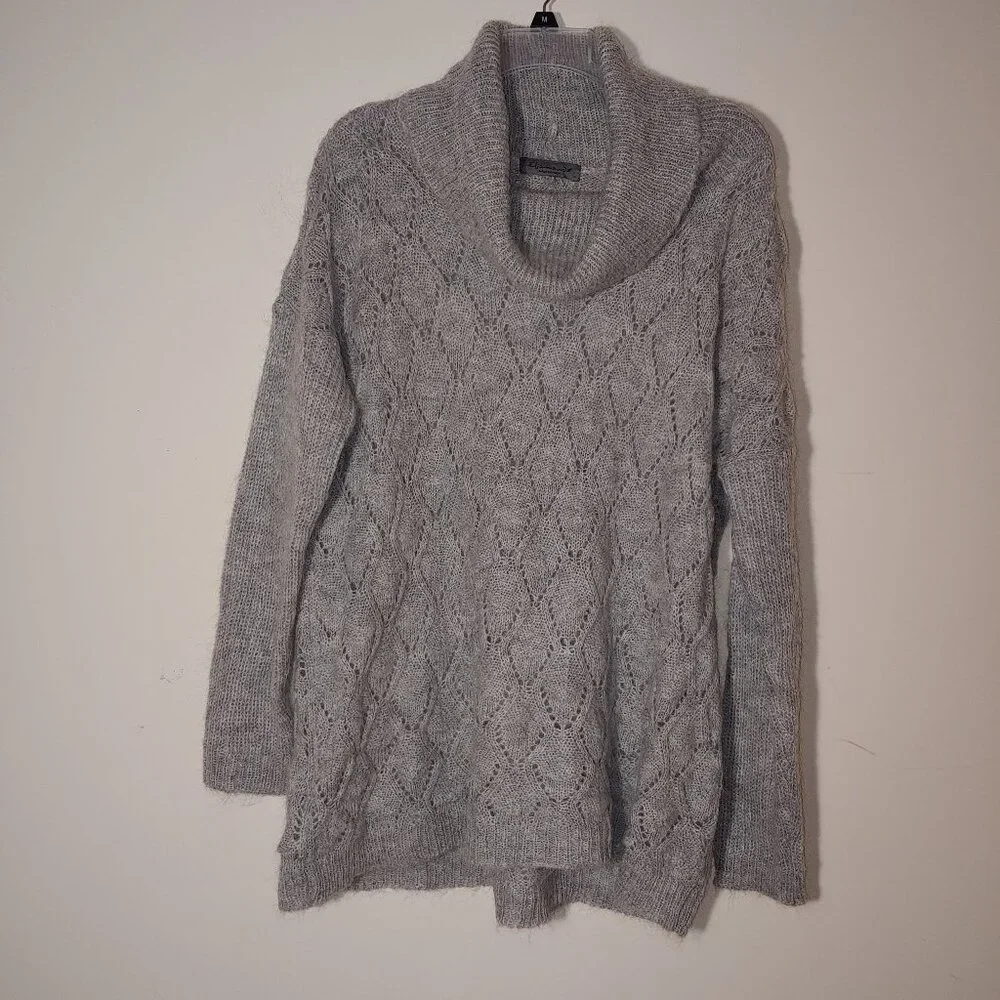 Anthropology Elsamanda Open Knit Mohair Blend Oversized Sweater Sz L Pearl Grey